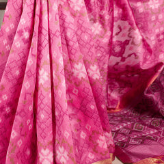Pink Color Patola Print With Zari Weaving Work Jacquard Silk Saree