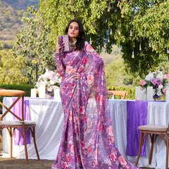 Onion Color Printed With Peral Lace Border Weightless Marbal