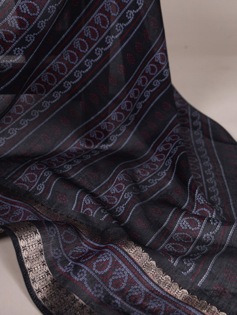 Maroon Color Bandhej Print With Zari Weaving Work Viscose Chanderi Saree