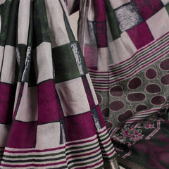 Green Color Printed With Temple Border Polyester Viscose Chanderi Saree