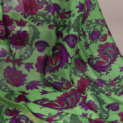 Parrot Color Printed With Zari Weaving Work Polyester Viscose Chanderi Saree