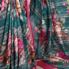 Green Color Printed Tussar Silk With Viscose Border Saree