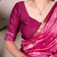 Pink Color Patola Print With Zari Weaving Work Jacquard Silk Saree