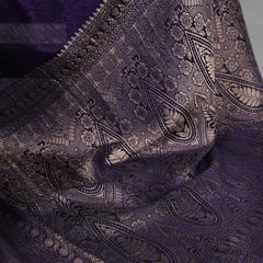 Navy Blue Color Self Printed With Zari Weaving Work Chinon Saree