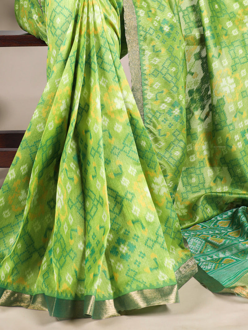 Pista Color Patola Print With Zari Weaving Work Jacquard Silk Saree