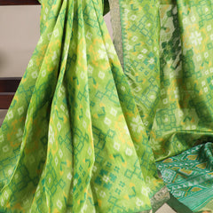Pista Color Patola Print With Zari Weaving Work Jacquard Silk Saree