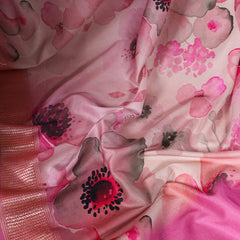 Pink Color Printed Tussar Silk With Viscose Border Saree