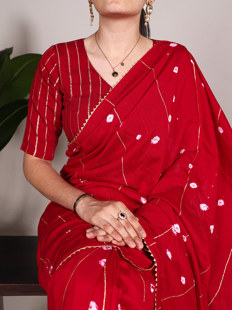 Red Color Sequins With Zari Line Viscose Chanderi Saree