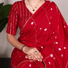 Red Color Sequins With Zari Line Viscose Chanderi Saree