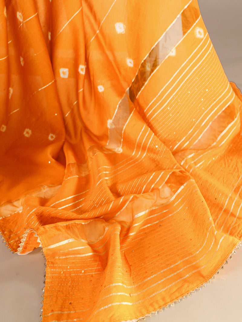 Mustard Color Sequins With Zari Line Viscose Chanderi Saree