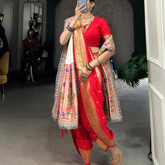 Red Color Zari Weaving Work With Jacquard Silk (Paithani) Maharashtrian Bride Saree