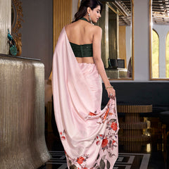 Off White Color Printed Satin Silk saree
