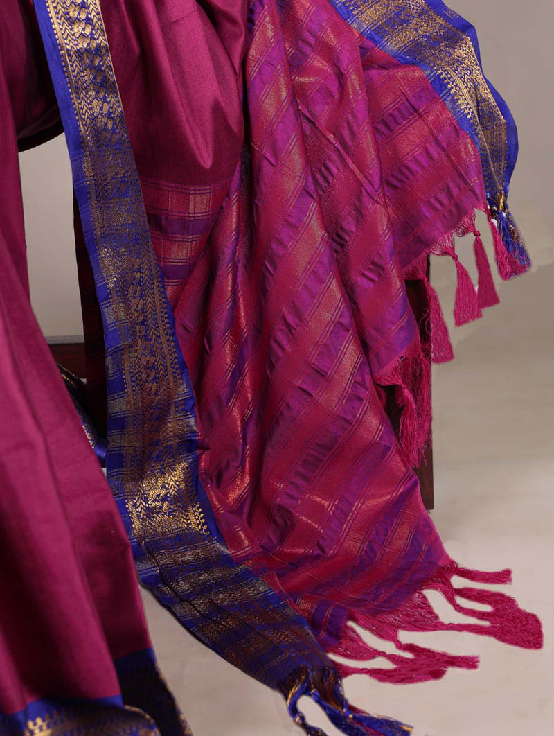 Pink Color Zari Weaving Work Aura Silk Saree