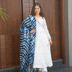 White Roman Silk New Design Premium Anarkali Suit Set .