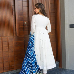 White Roman Silk New Design Premium Anarkali Suit Set .