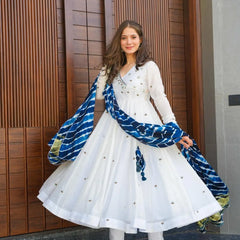 White Roman Silk New Design Premium Anarkali Suit Set .