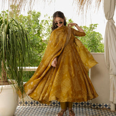 Bandhani Mehndi Colour Anarkali Suit Set