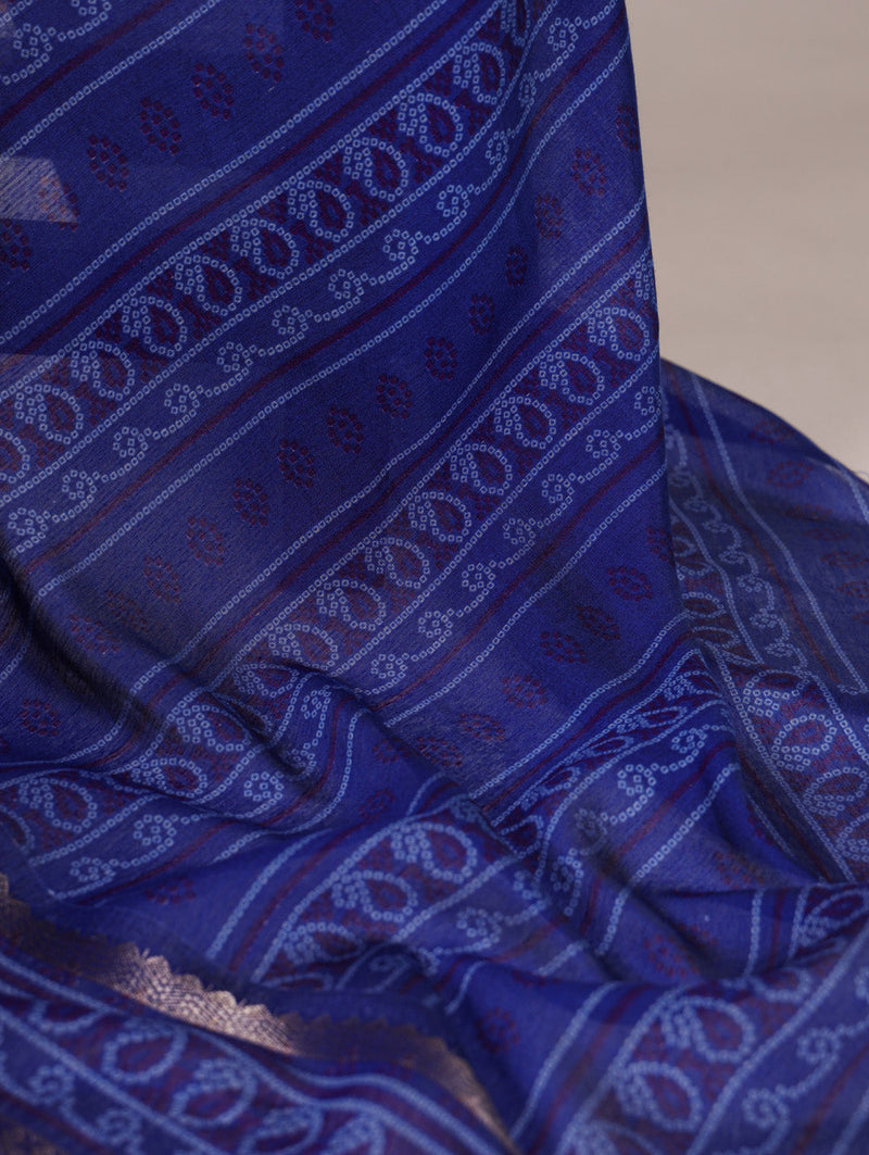 Purple Color Bandhej Print With Zari Weaving Work Viscose Chanderi Saree