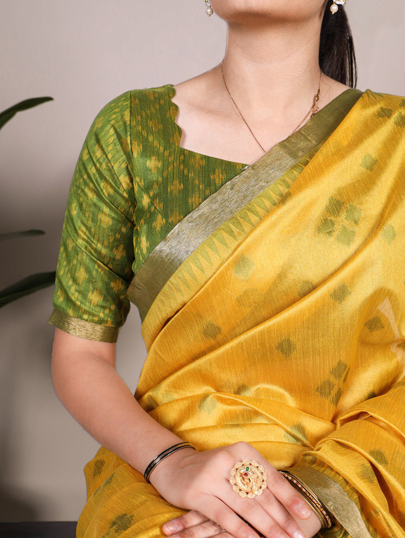 Yellow Color Jacquard Silk Patola Print With Zari Weaving Work Saree
