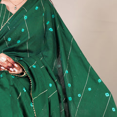 Green Color Sequins With Zari Line Viscose Chanderi Saree
