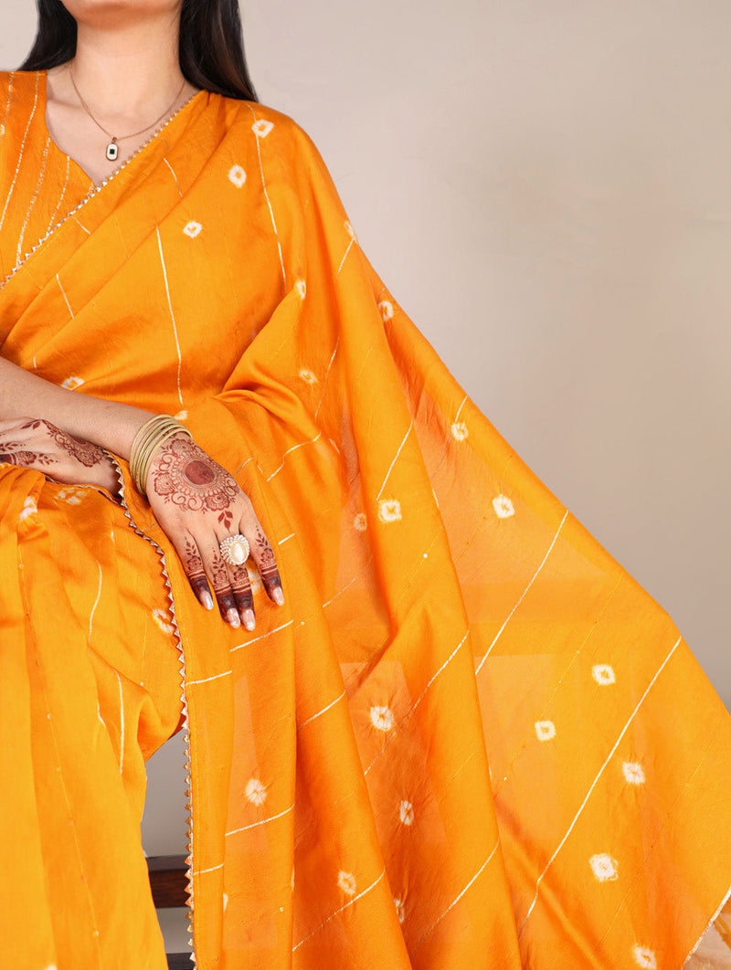 Mustard Color Sequins With Zari Line Viscose Chanderi Saree
