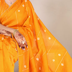 Mustard Color Sequins With Zari Line Viscose Chanderi Saree