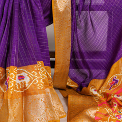 Purple Color Patola Print With Weaving Work Tussar Chex Saree