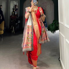 Red Color Zari Weaving Work With Jacquard Silk (Paithani) Maharashtrian Bride Saree
