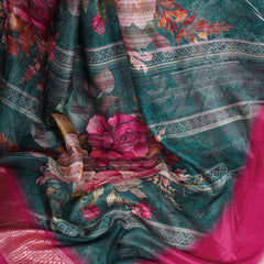 Green Color Printed Tussar Silk With Viscose Border Saree
