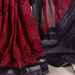 Maroon Color Bandhej Print With Zari Weaving Work Viscose Chanderi Saree