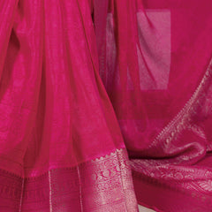 Pink Color Self Printed With Zari Weaving Work Chinon Saree