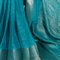 Firozi Color Self Printed With Zari Weaving Work Chinon Saree