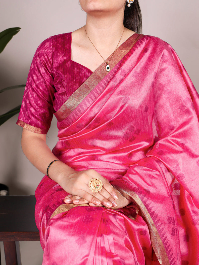 Pink Color Jacquard Silk Patola Print With Zari Weaving Work Saree