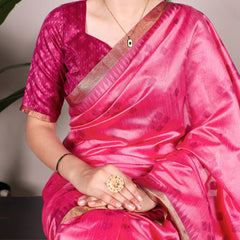 Pink Color Jacquard Silk Patola Print With Zari Weaving Work Saree