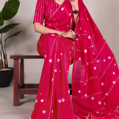 Pink Color Sequins With Zari Line Viscose Chanderi Saree