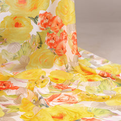 Yellow Color Floral Printed Dull Satin Silk Saree