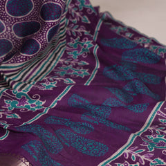 Purple Color Printed With Temple Border Polyester Viscose Chanderi Saree