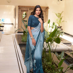 Bottle Green Color Floral Printed With Weightless Marbal saree