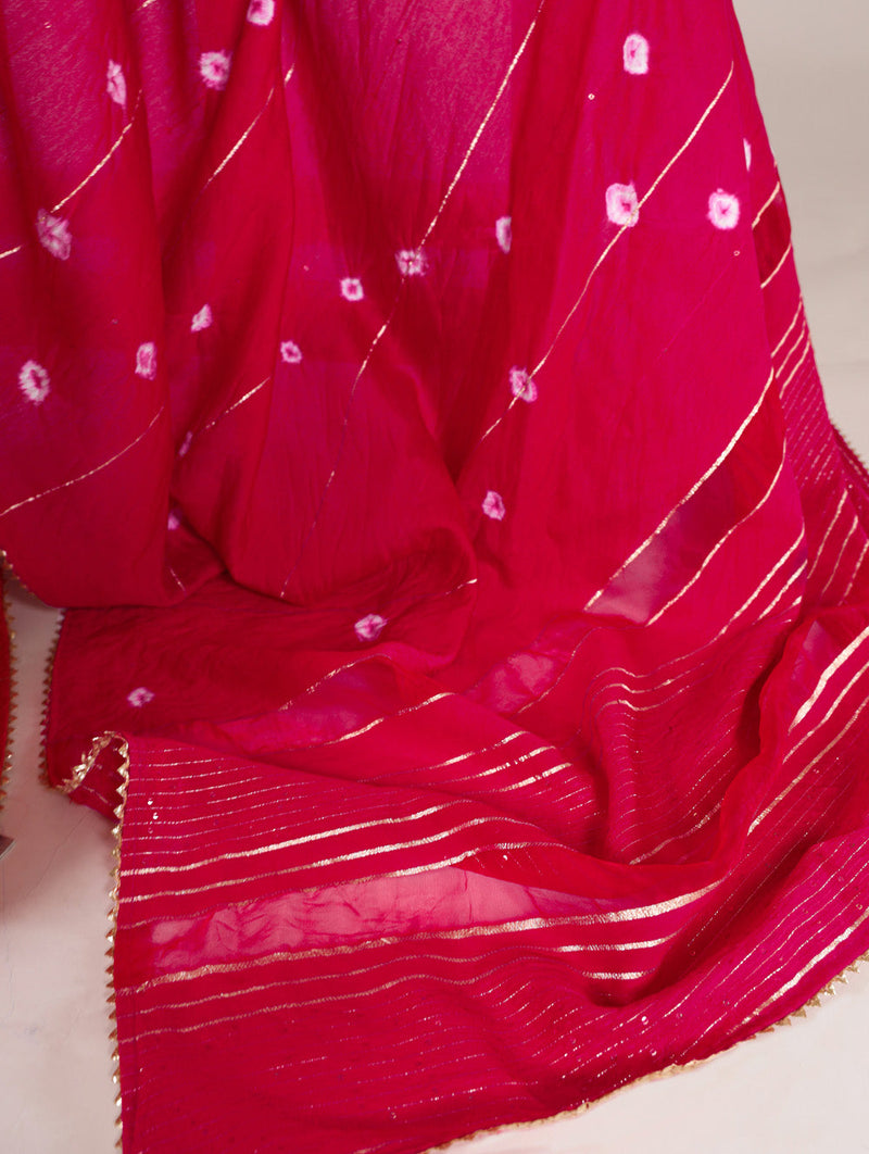 Pink Color Sequins With Zari Line Viscose Chanderi Saree