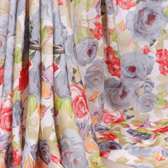 Grey Color Floral Printed Dull Satin Silk Saree