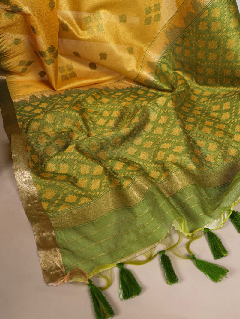 Yellow Color Jacquard Silk Patola Print With Zari Weaving Work Saree