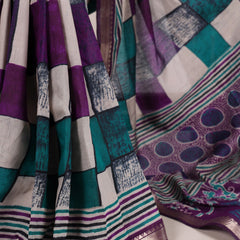 Purple Color Printed With Temple Border Polyester Viscose Chanderi Saree
