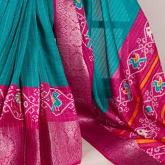 Firozi Color Patola Print With Weaving Work Tussar Chex Saree