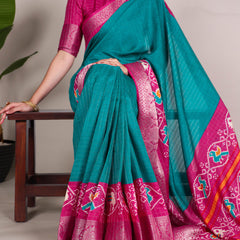 Firozi Color Patola Print With Weaving Work Tussar Chex Saree