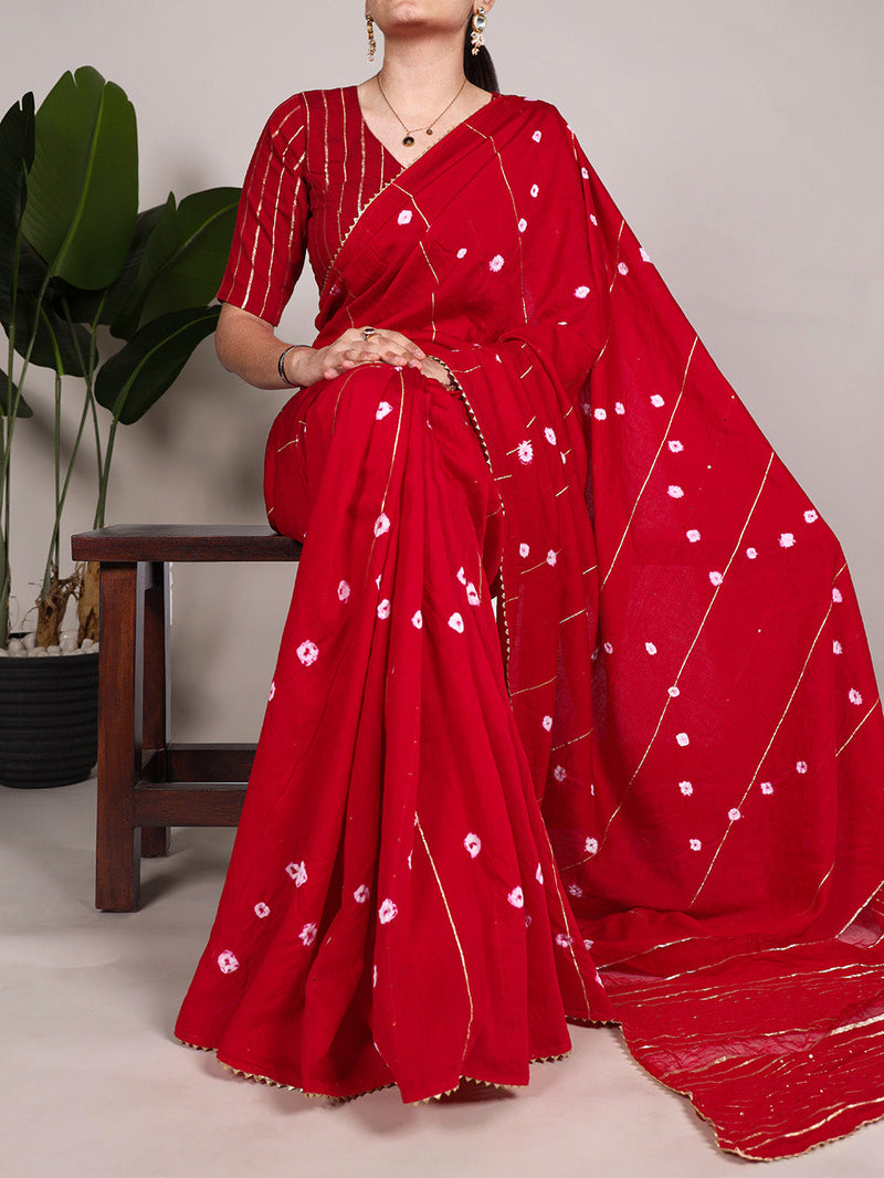 Red Color Sequins With Zari Line Viscose Chanderi Saree
