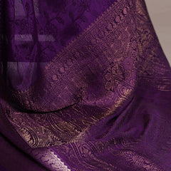Purple Color Self Printed With Zari Weaving Work Chinon Saree