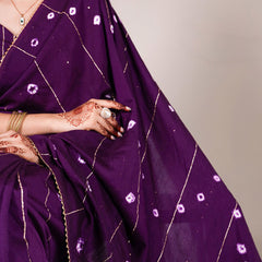 Purple Color Sequins With Zari Line Viscose Chanderi Saree