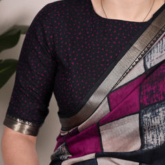 Navy Blue Color Printed With Temple Border Polyester Viscose Chanderi Saree