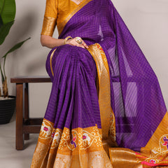 Purple Color Patola Print With Weaving Work Tussar Chex Saree