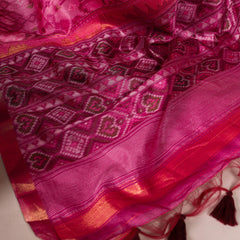 Pink Color Patola Print With Zari Weaving Work Jacquard Silk Saree